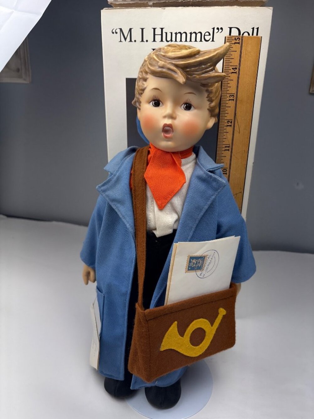 M.I. Hummel Postman Doll Porcelain Goebel Blue Outfit w/ Box Collectible 16" - Picture 12 of 16